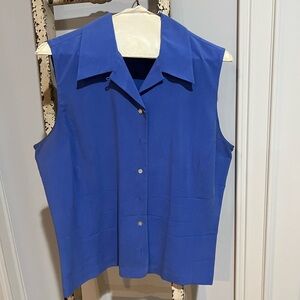 Liz Claiborne Blue Silk Sleeveless Button-Down Shirt